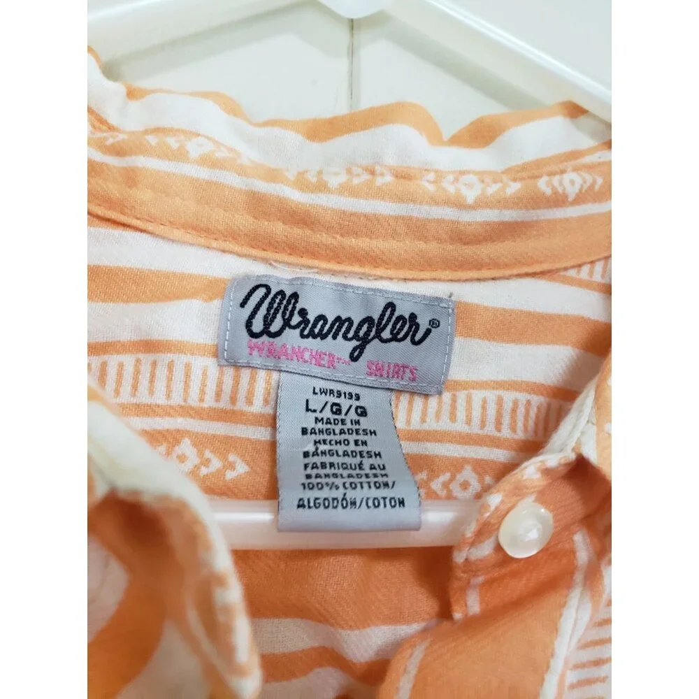 Wrangler Wrancher Womens L Shirt Orange Western Aztec Stripe Rodeo Cotton NWT - Picture 5 of 7